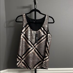 NWT, Krisa Sequin Geometric Black and Gold Top